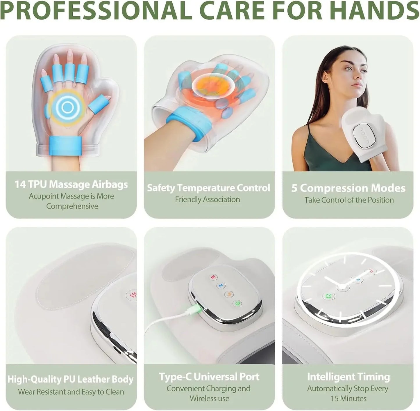 Hand Massager With Heat And 14TPU Airbags For Deep Relief
