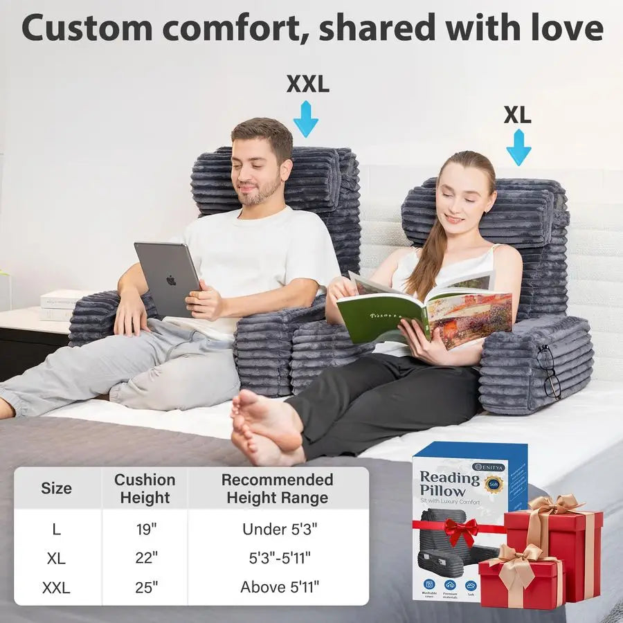 Reading Pillow With Built-In Arms For Extra Back Support
