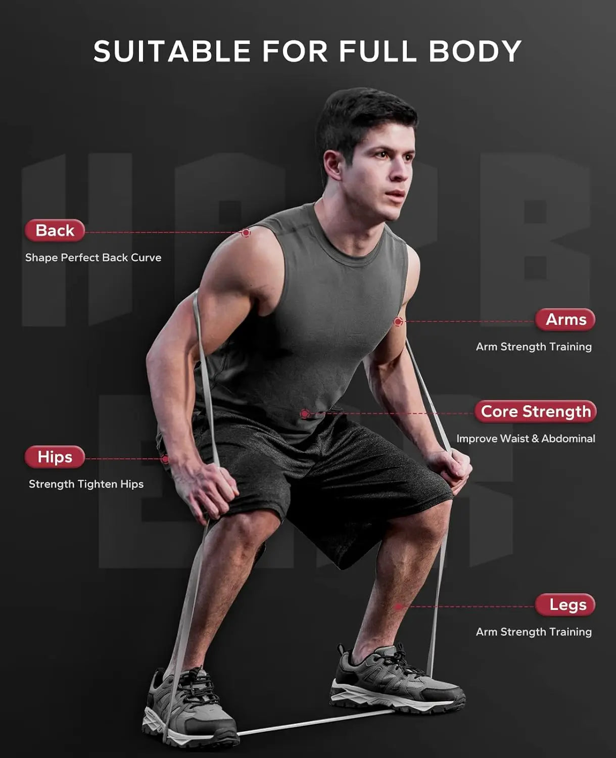 Five Piece Pull Up Assistance Bands Set With Door Anchor For Full Body Workout