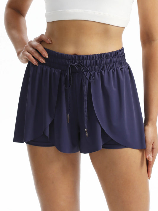 NONECN Women 2in1 Drawstring Running Shorts Skorts