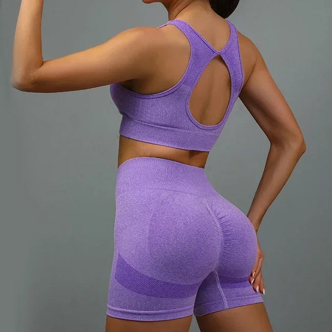 NONECN Women's Yoga Set Hollow Back Sports Bra And Shorts