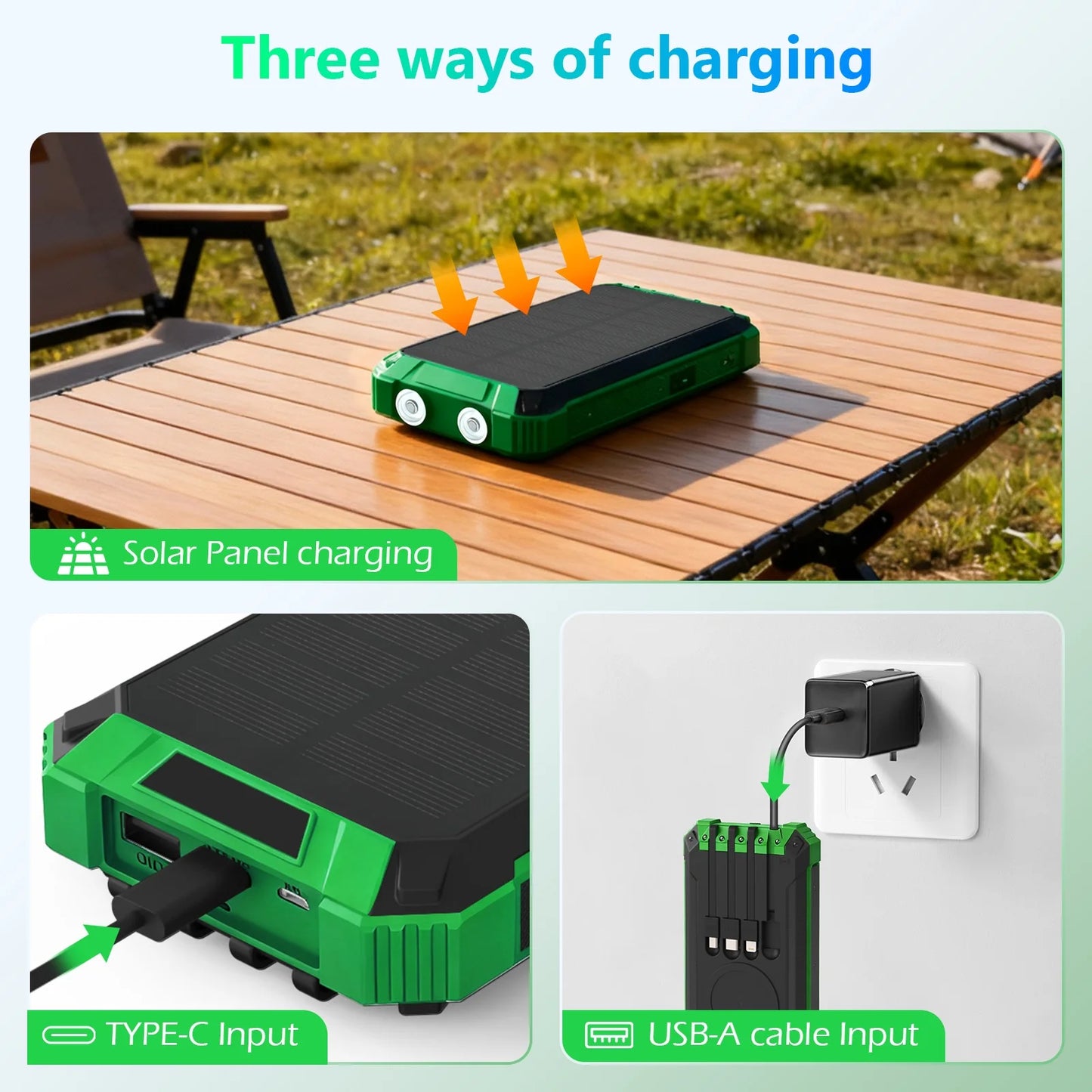20000mAh Portable Solar Power Bank With Wireless Charging 18W