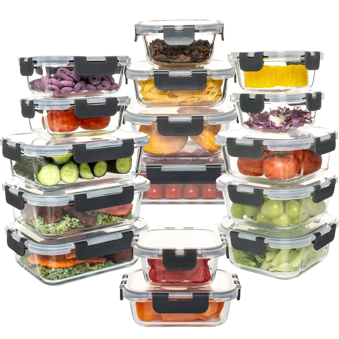 Glass Food Storage Containers Set Leakproof Airtight Stackable Microwave Safe