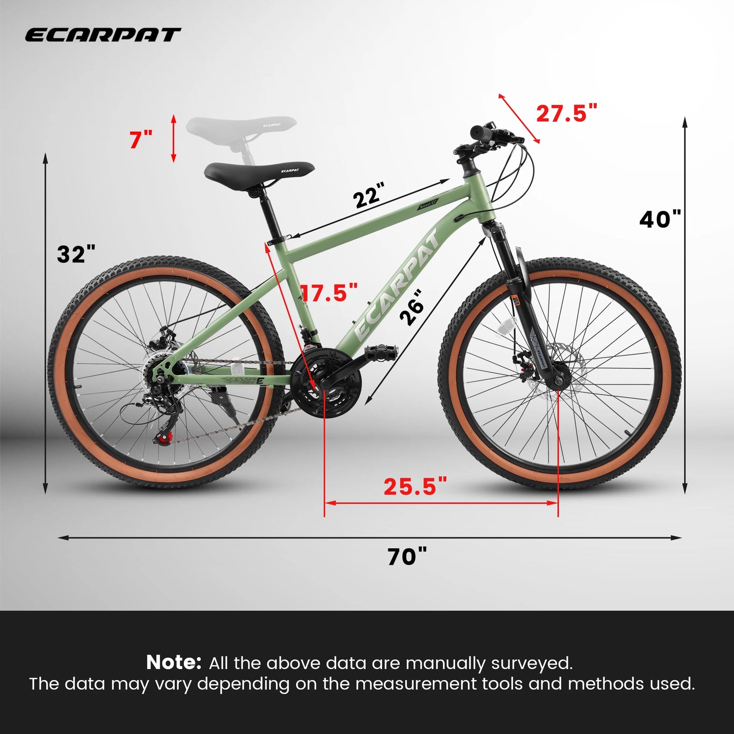 Ecarpat Unisex Mountain Bike 21-Speed Hard Tail Steel Frame