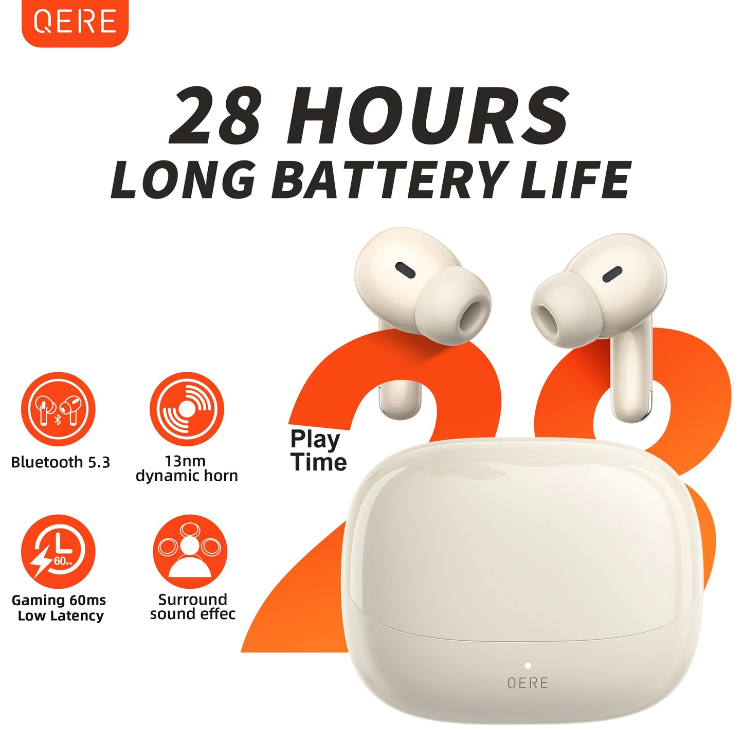QERE E38 Wireless Earphones With Bluetooth 5.3 HD Microphone