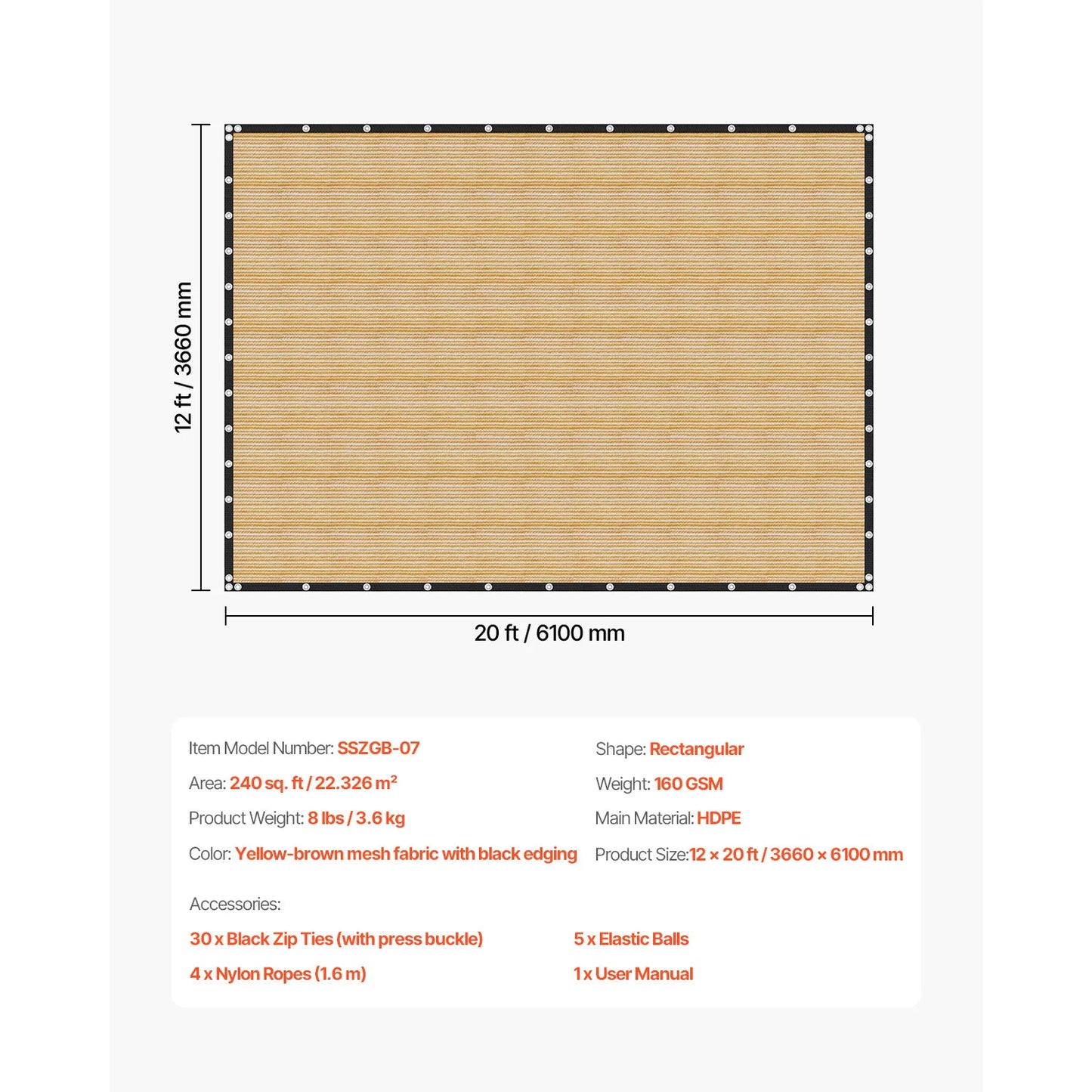 SucceBuy Sun Shade Cloth 140 GSM HDPE Canopy For Outdoor
