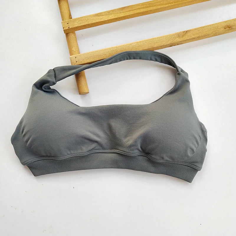 Seamless Open Back Neck Strap Sports Bra For Women Yoga