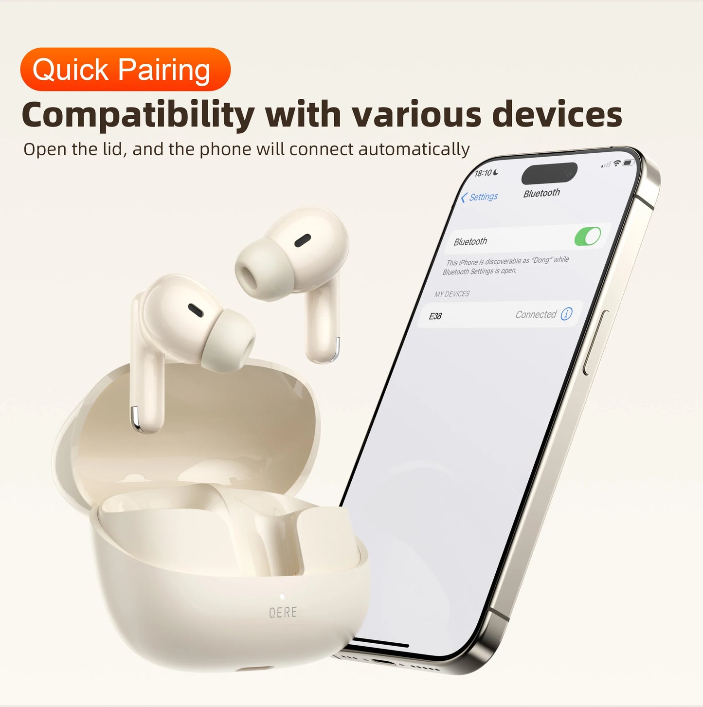 QERE E38 Wireless Earphones With Bluetooth 5.3 HD Microphone