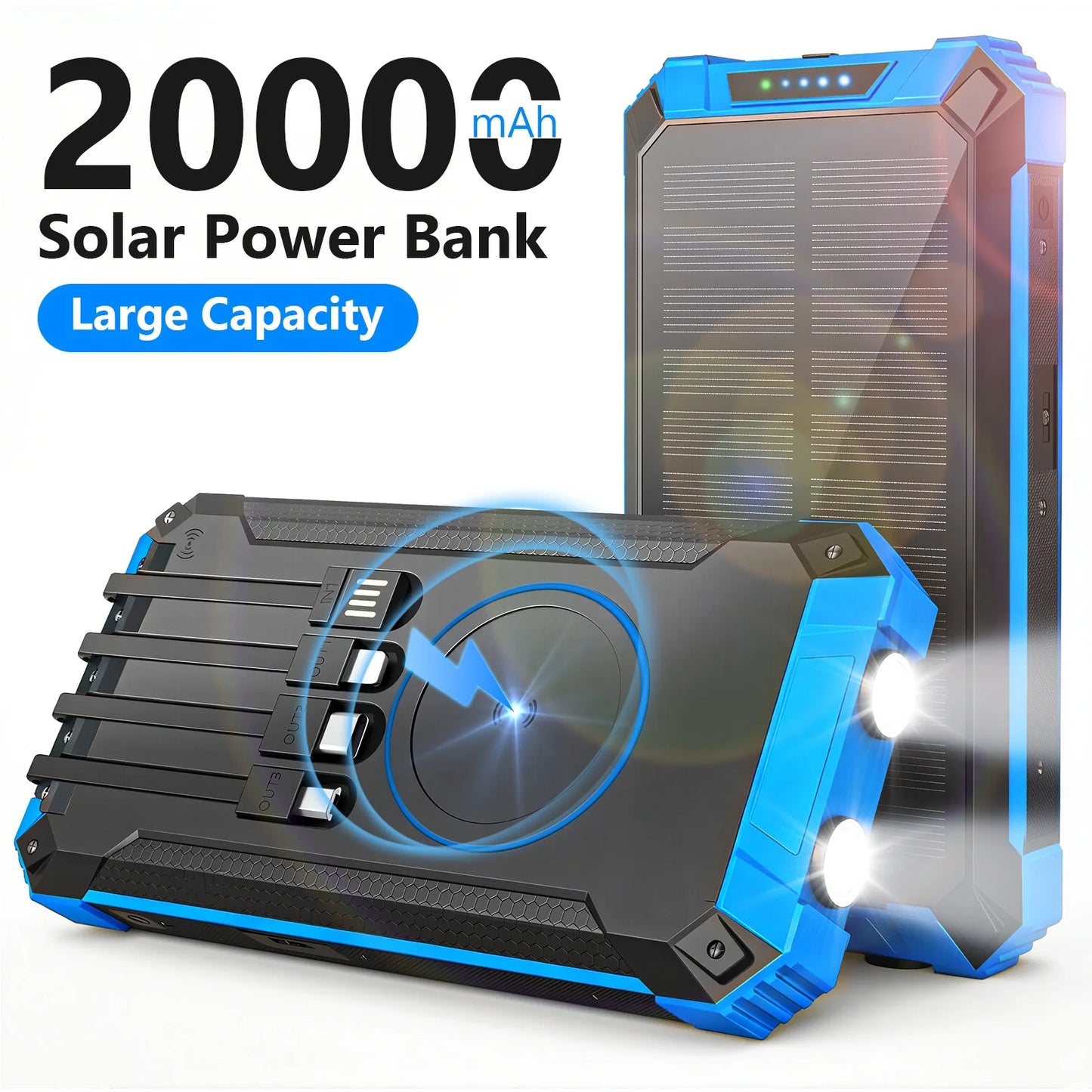 20000mAh Portable Solar Power Bank With Wireless Charging 18W