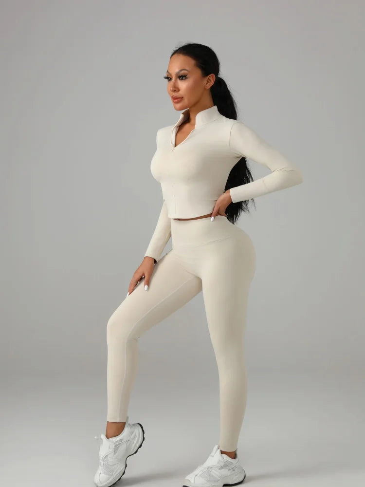 Women's Fitted Yoga Set Polyester Knit For Everyday Fitness