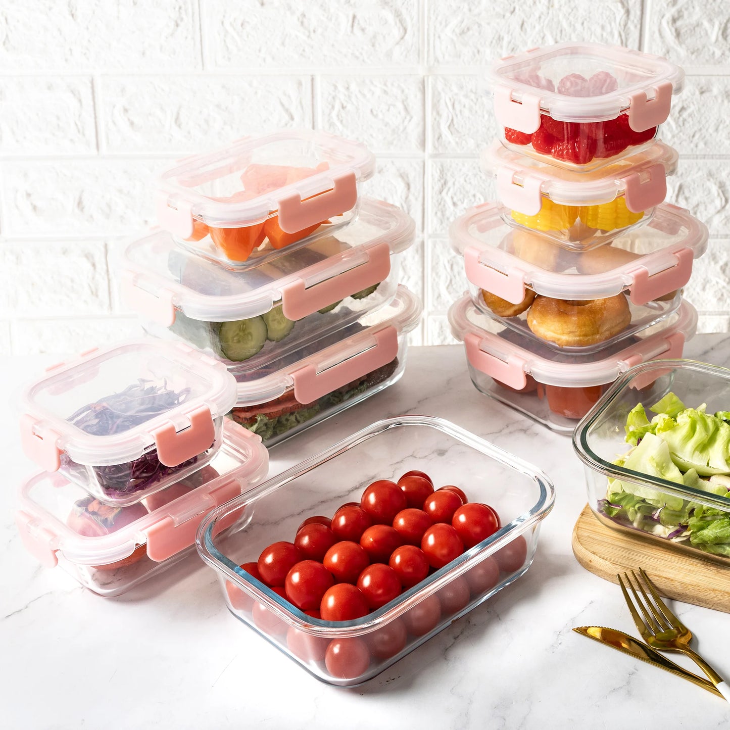 Glass Food Storage Containers Set Leakproof Airtight Stackable Microwave Safe