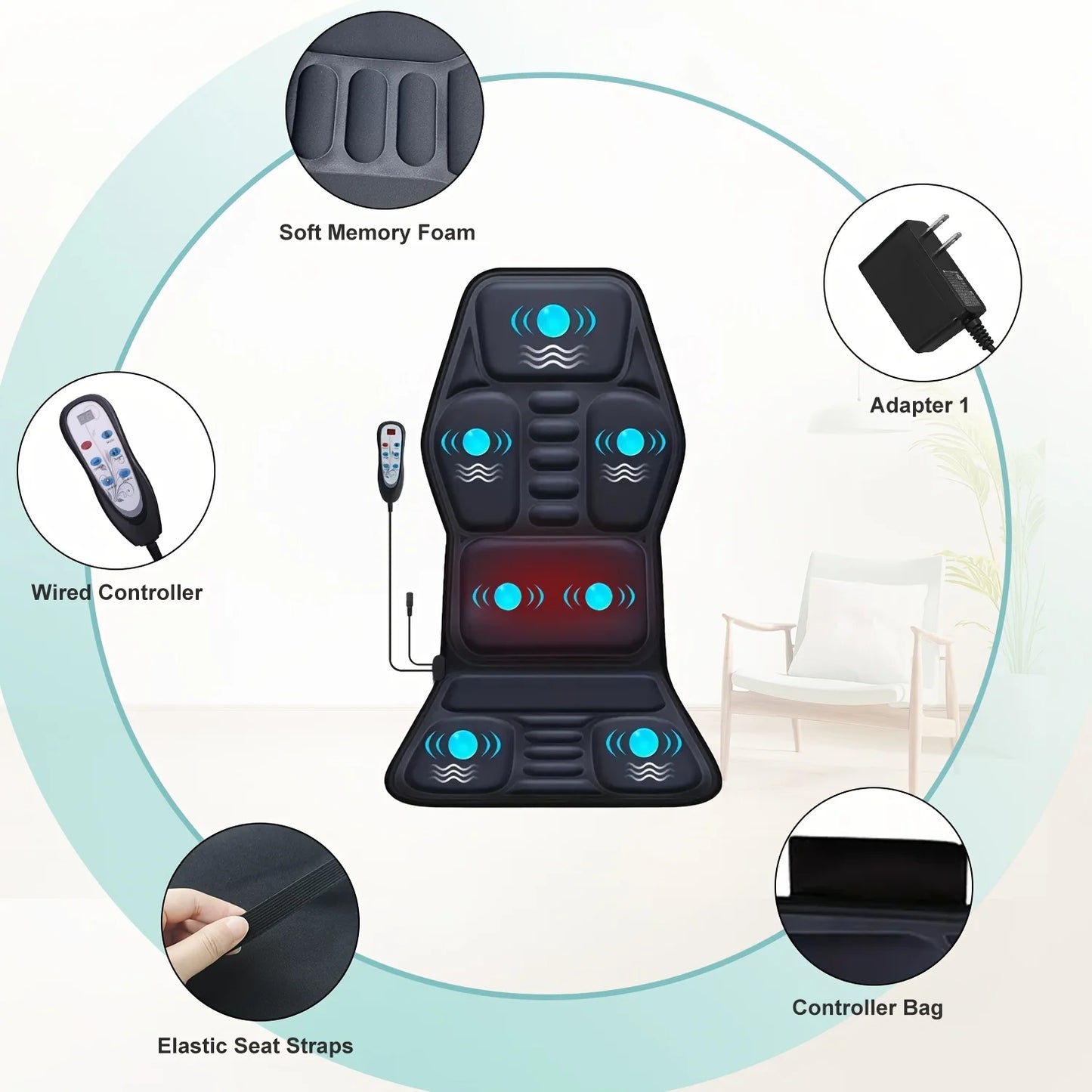HIMOUTA Electric Back Massager Heated Full Body Chair Cushion