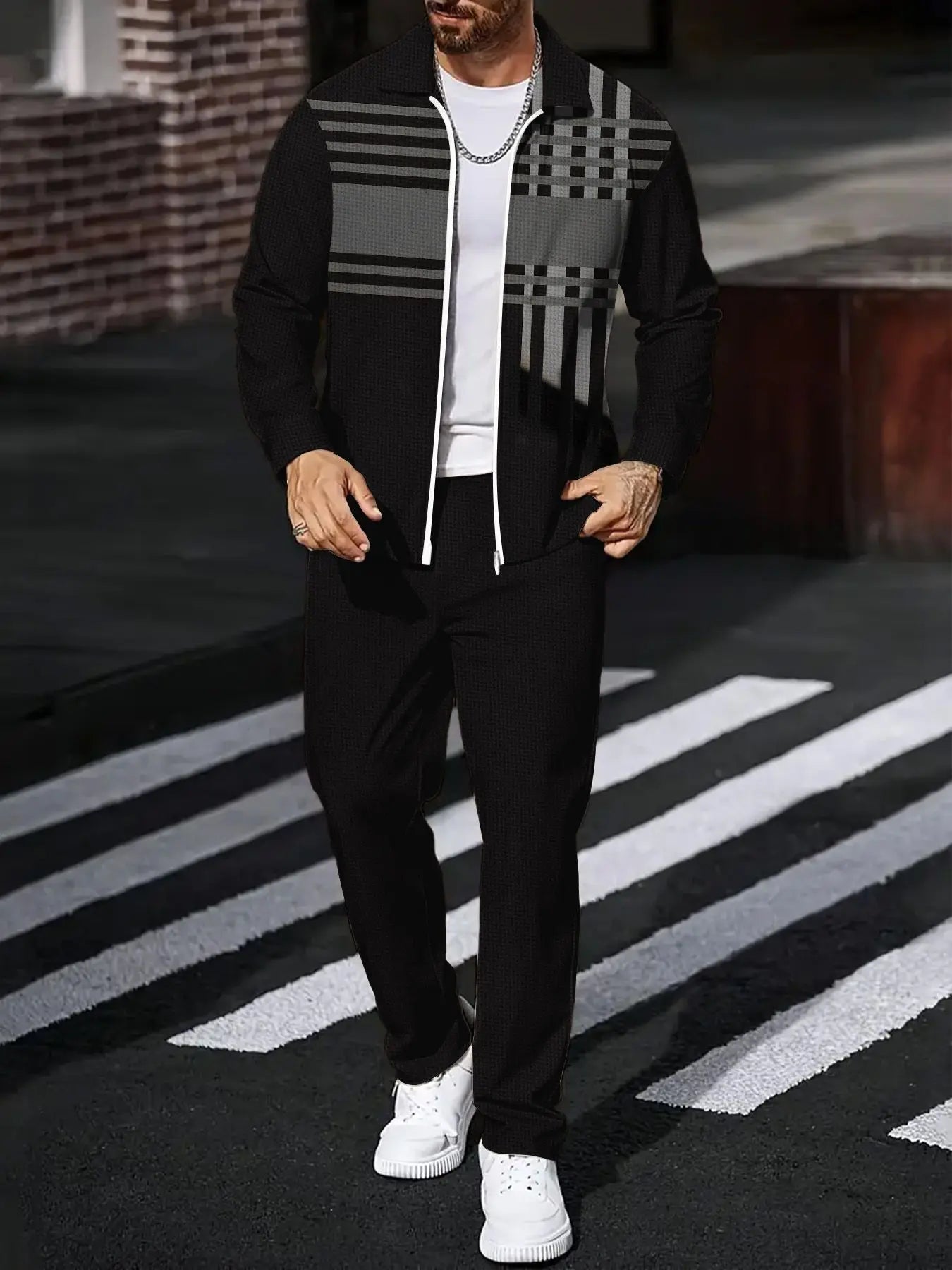 Men's Two Piece Sports Long Sleeve Top And Pants Set