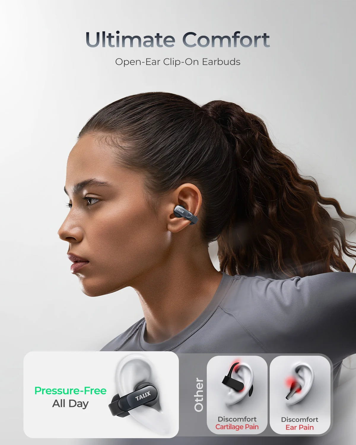 TALIX AuraHalo G1 Clip On Earbuds With Bluetooth 5.3