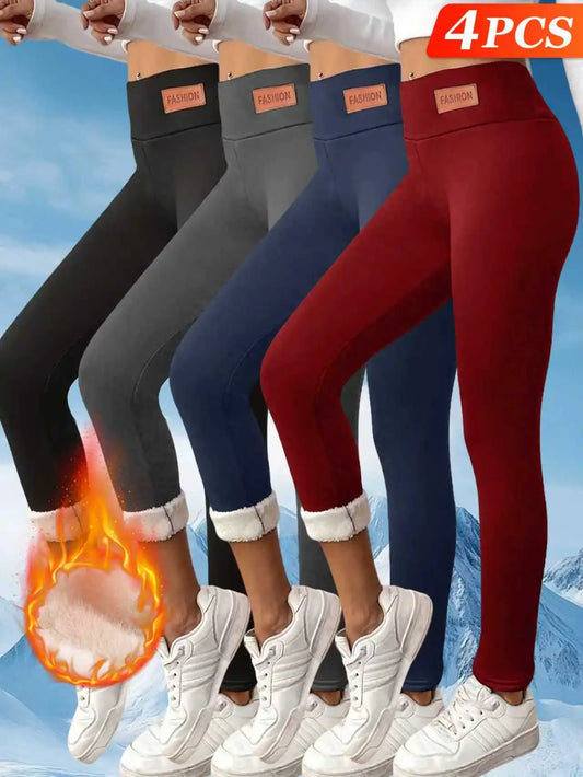 Winter Warm Fleece Lined Leggings For Women Pack Of Four