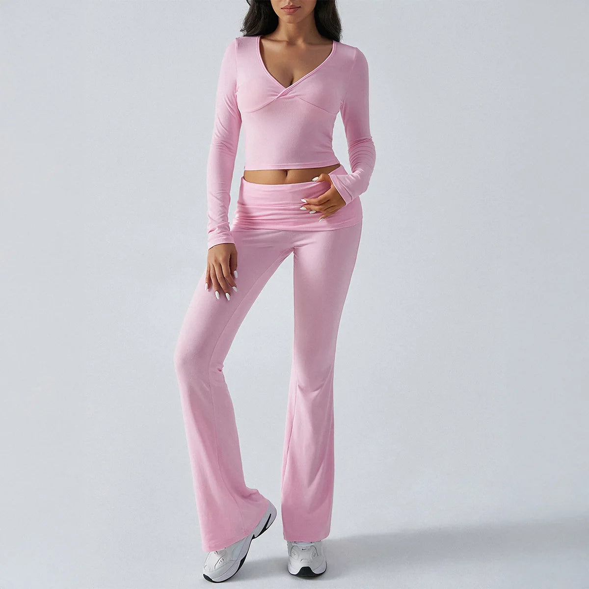Women UltraSlim Long Sleeve V Neck Top And Pants Set