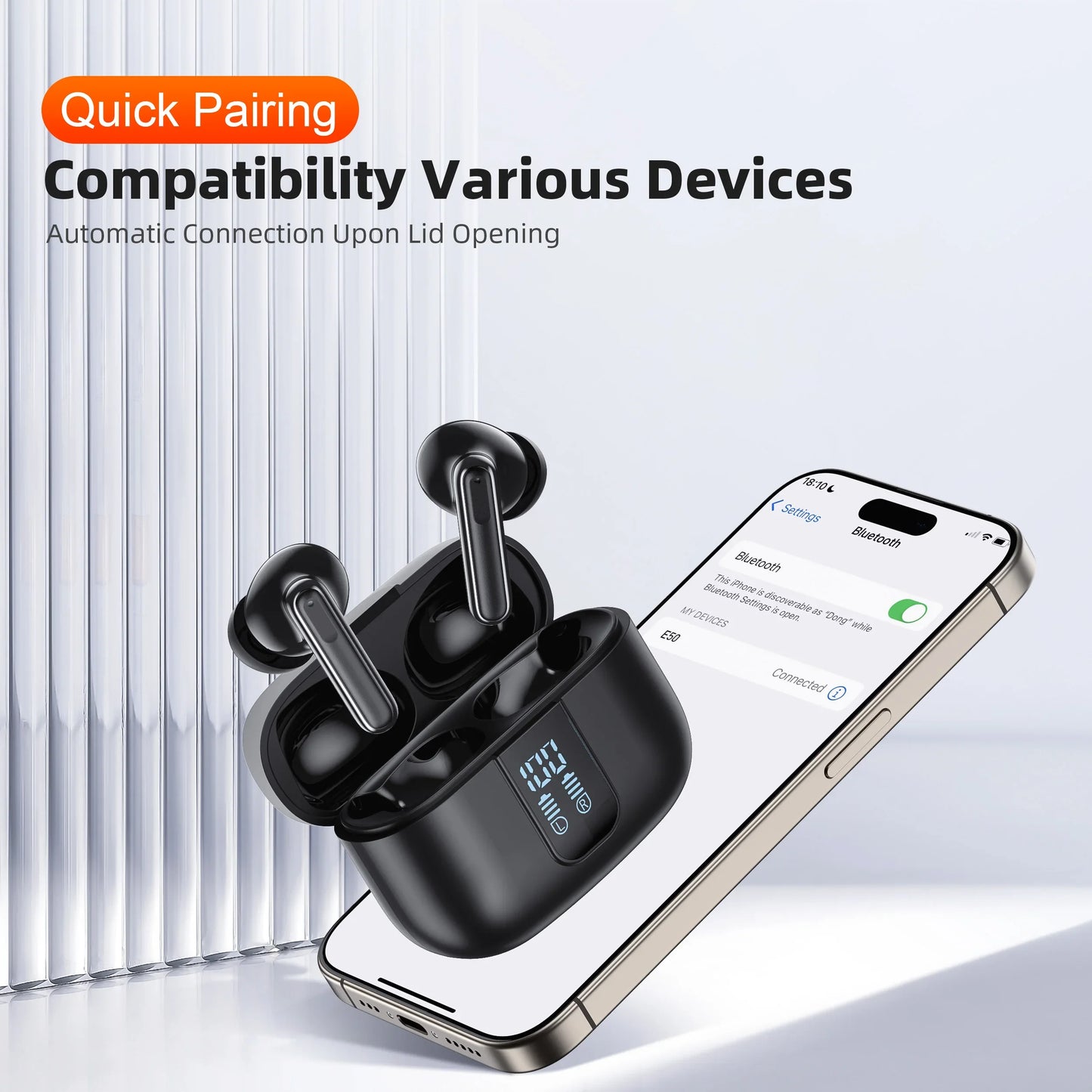 QERE E50 Wireless Headphones TWS Bluetooth 5.3 Hifi Earphones