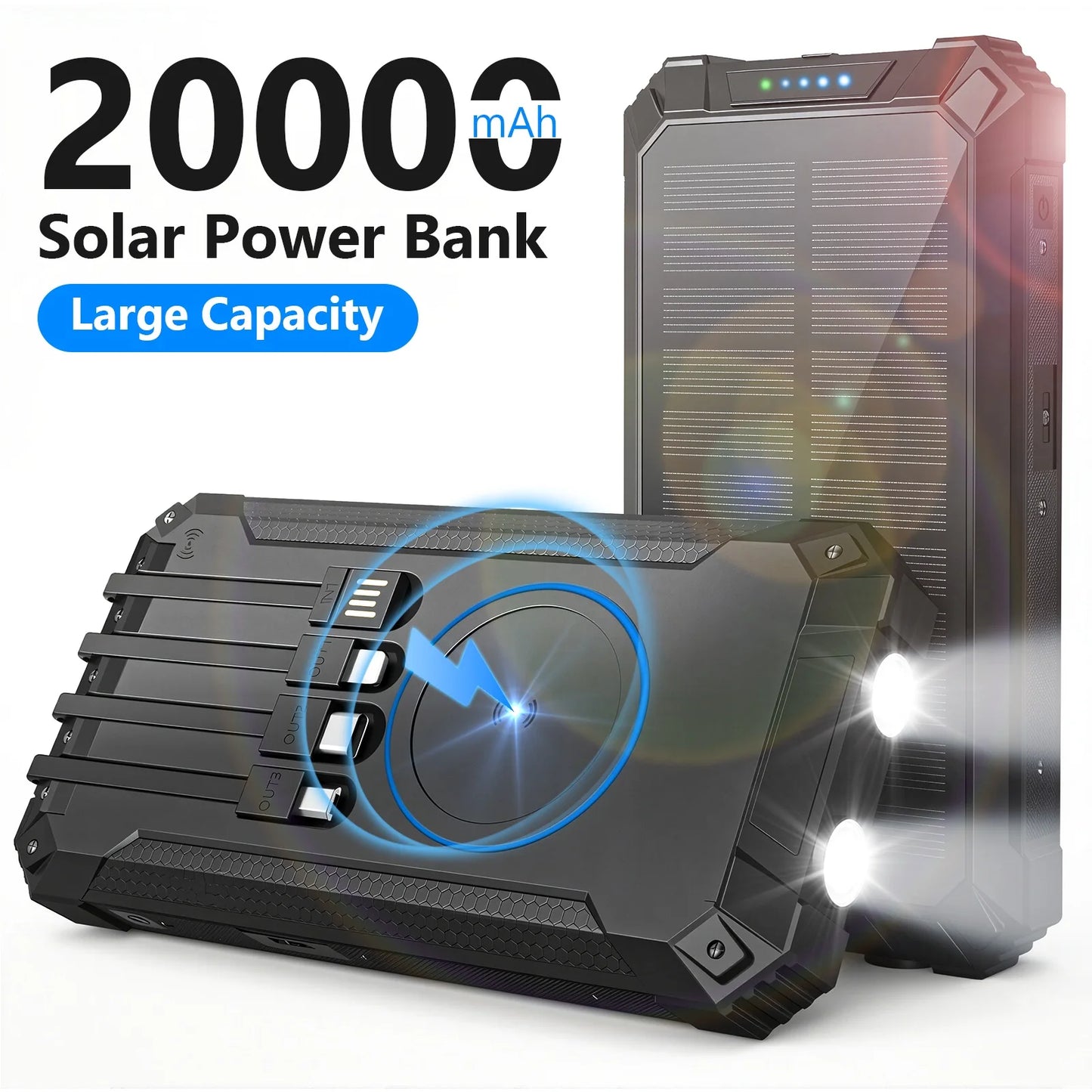 20000mAh Portable Solar Power Bank With Wireless Charging 18W