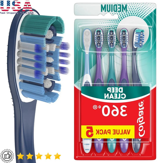 360 Whole Mouth Clean Toothbrush Pack Of 5 Medium Bristles