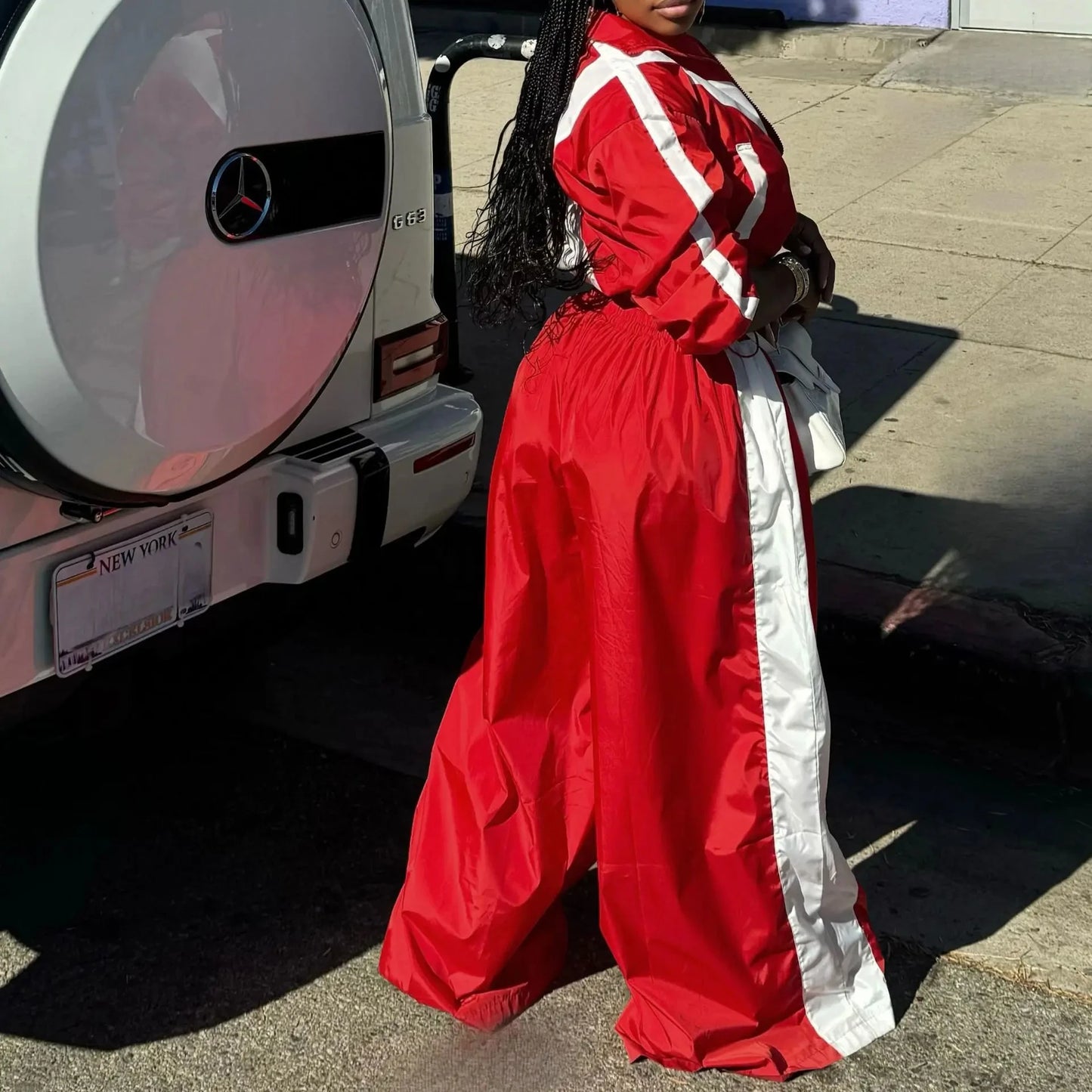 NONECN Patchwork Womens Zipper Sweatshirt Jacket And Wide Leg Pants Set