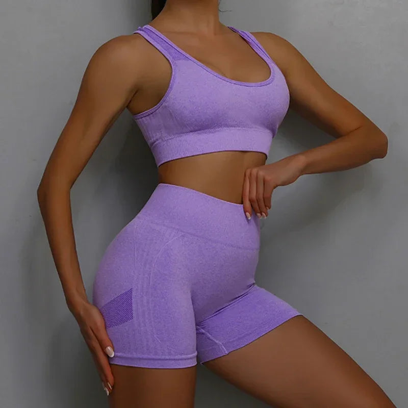 NONECN Women's Yoga Set Hollow Back Sports Bra And Shorts