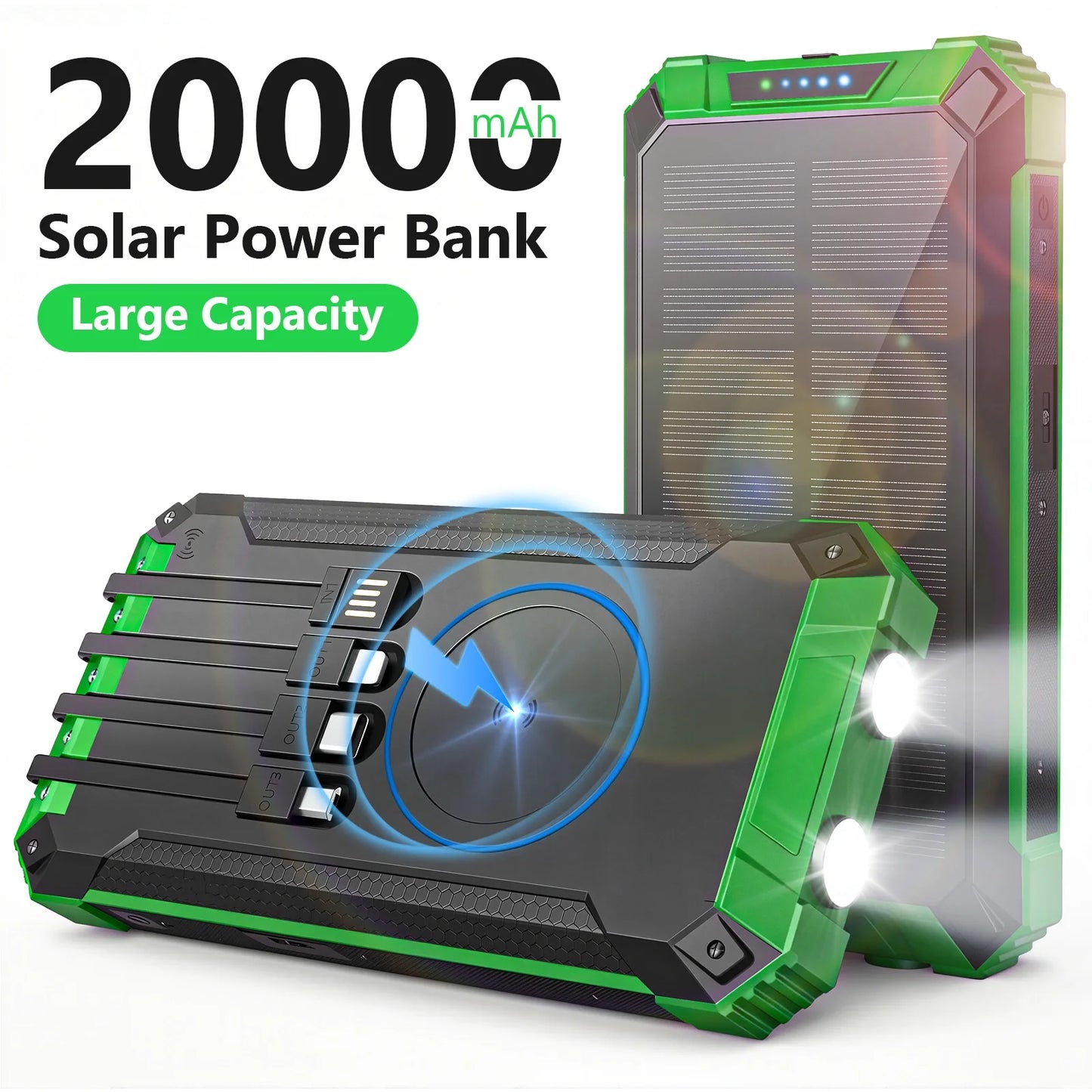 20000mAh Portable Solar Power Bank With Wireless Charging 18W
