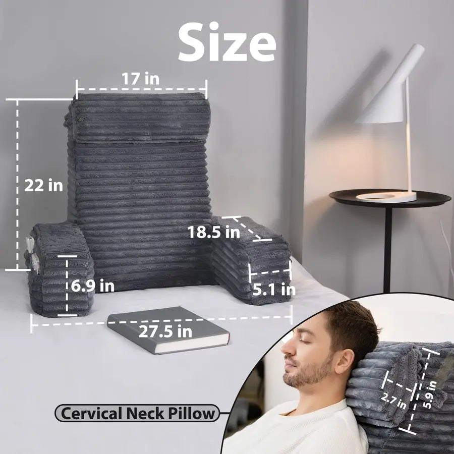 Reading Pillow With Built-In Arms For Extra Back Support