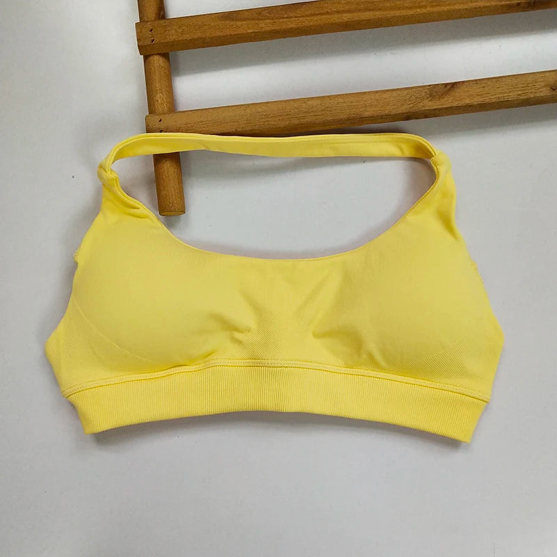 Seamless Open Back Neck Strap Sports Bra For Women Yoga