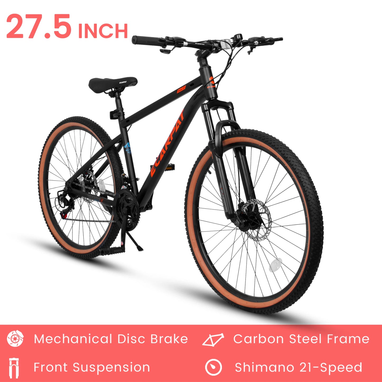 Ecarpat Unisex Mountain Bike 21-Speed Hard Tail Steel Frame