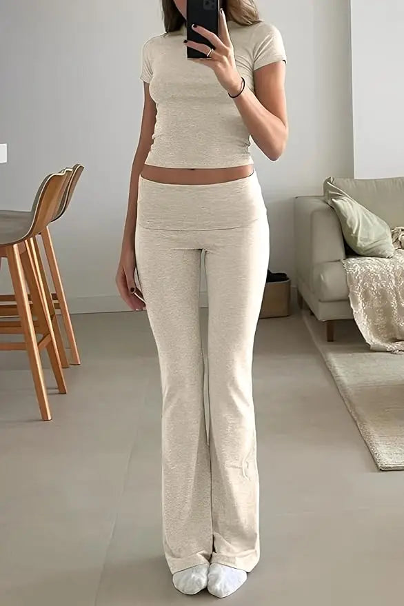 Women's Two-Piece Yoga Set Short Sleeve Top and Flared Pants