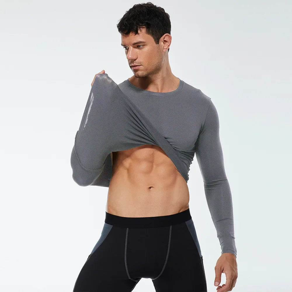 NONECN Autumn Keep Warm Compression Running T Shirt Long Sleeve