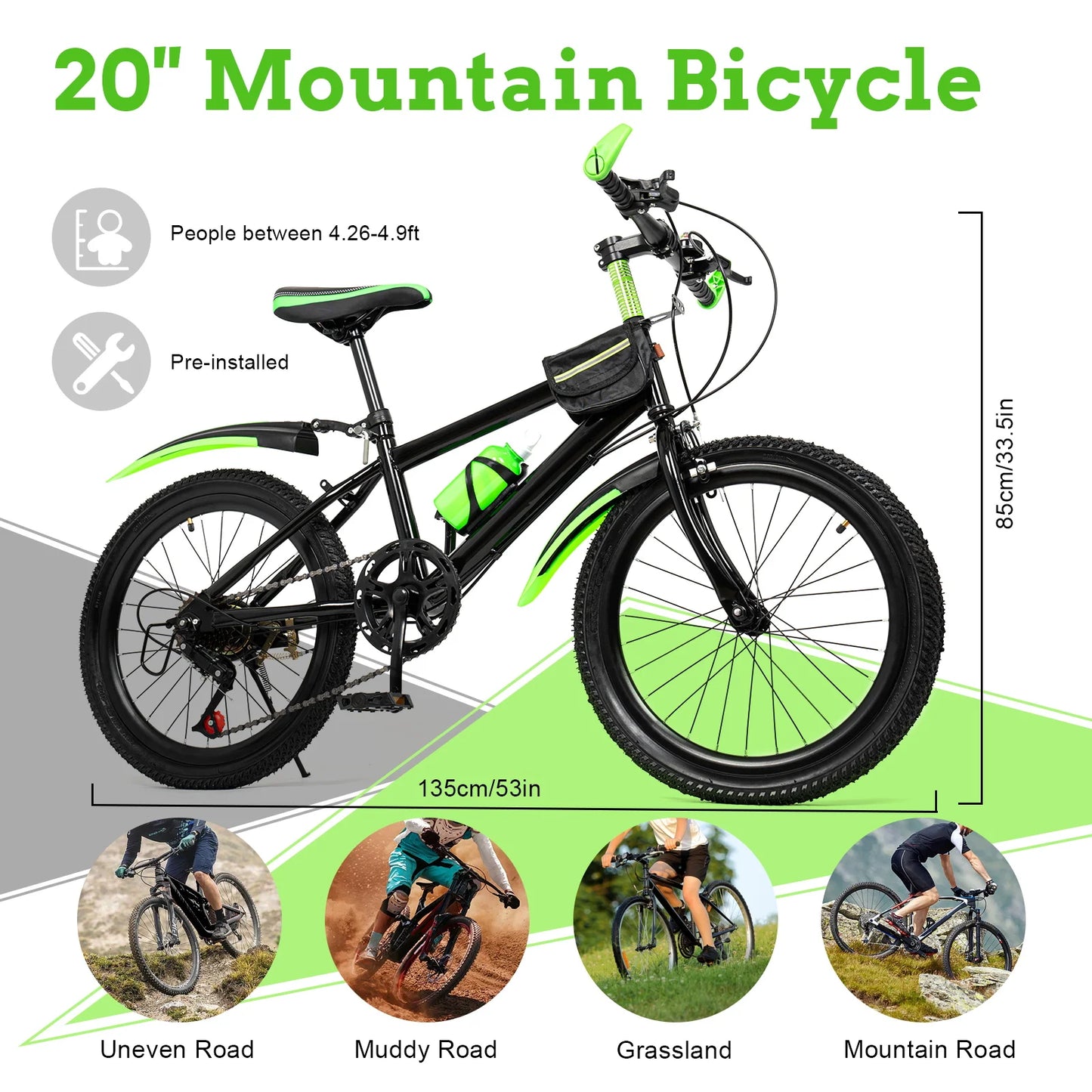 7-Speed Mountain Bike For Kids Durable Adjustable Height