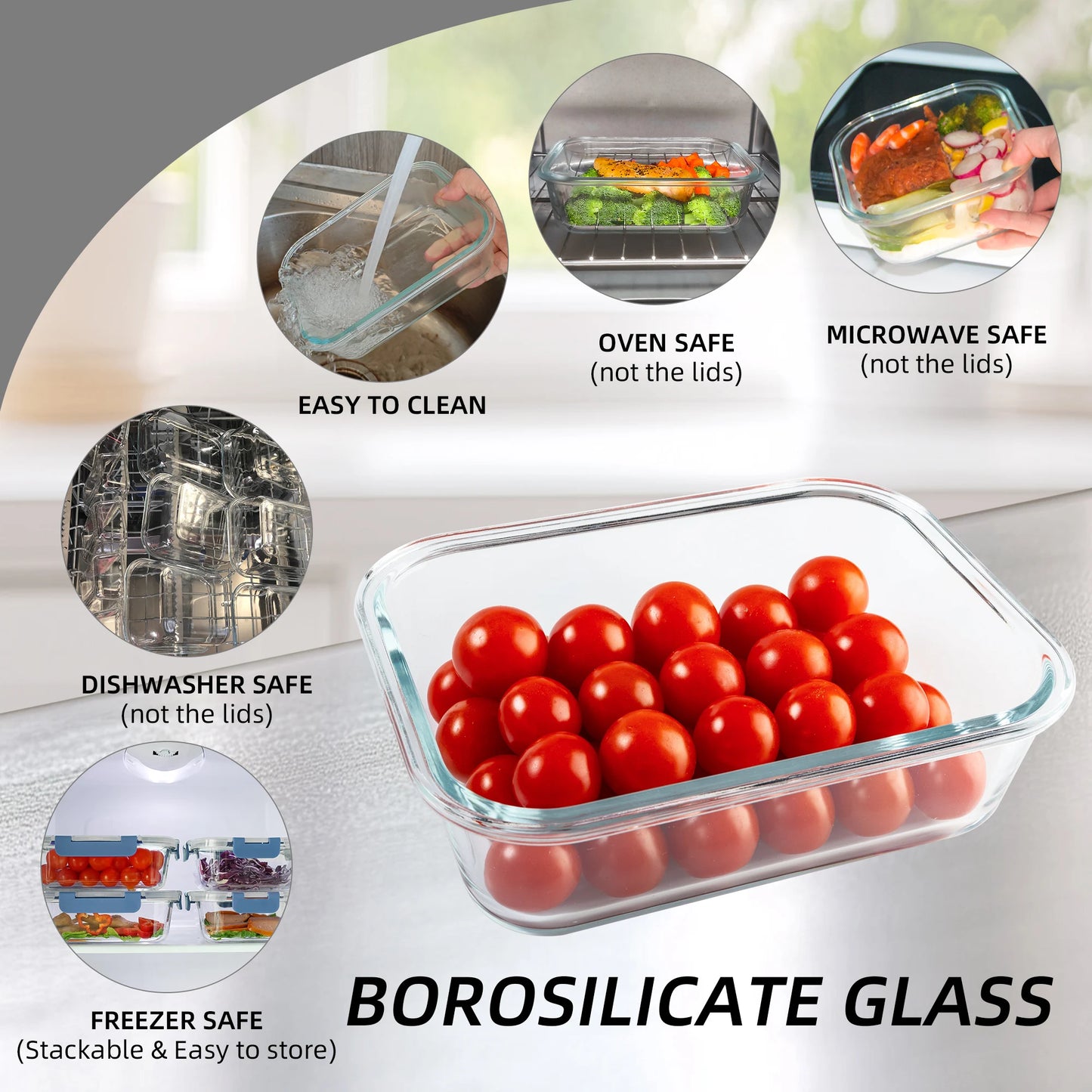 Glass Food Storage Containers Set Leakproof Airtight Stackable Microwave Safe