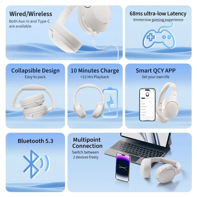 QCY H3 Lite ANC Wireless Headphones Bluetooth 5.3 Over Ear