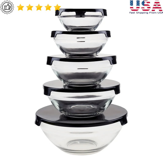 Glass Storage Containers Snap Lids Mixing Bowls Set Food Safe