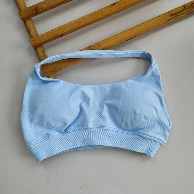 Seamless Open Back Neck Strap Sports Bra For Women Yoga