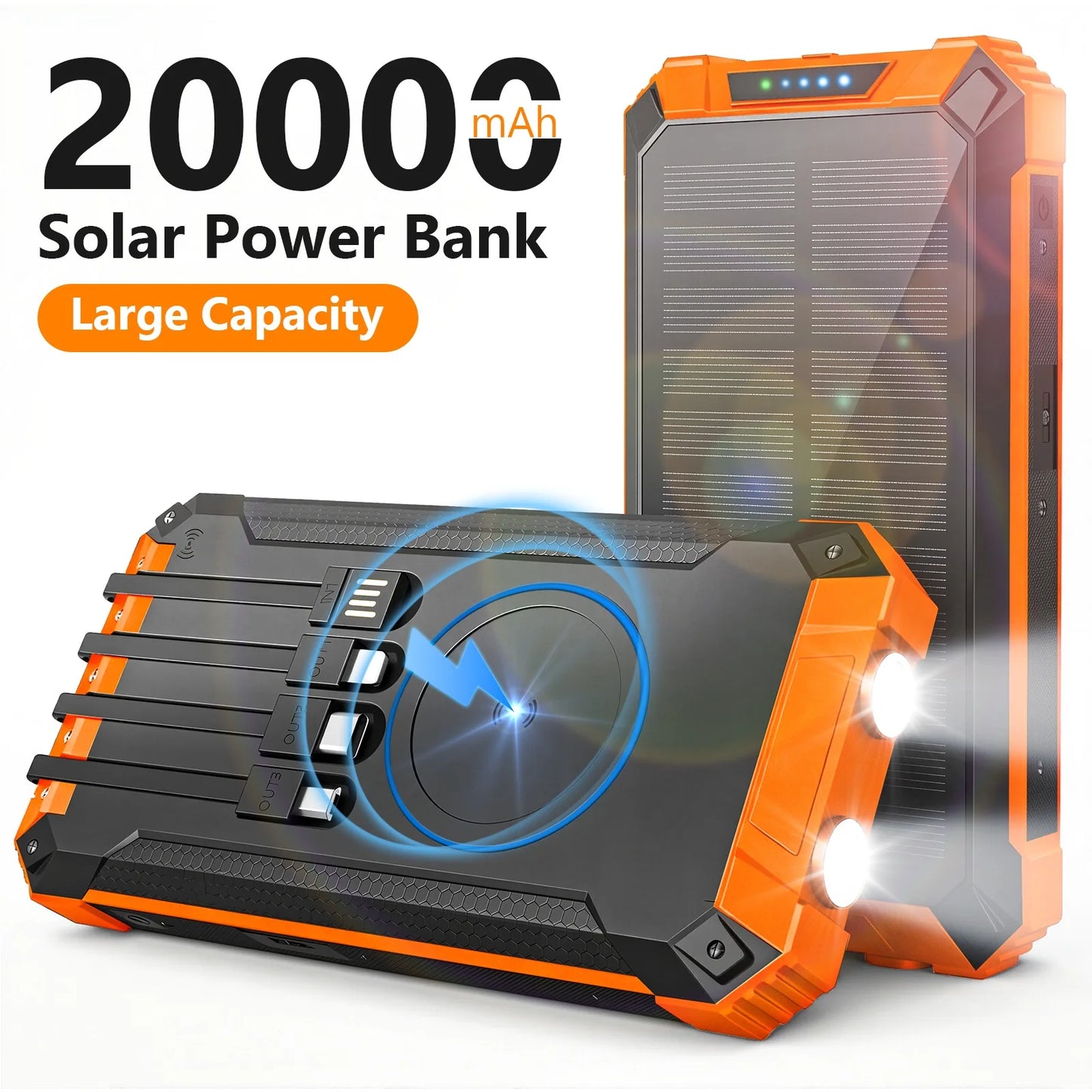 20000mAh Portable Solar Power Bank With Wireless Charging 18W