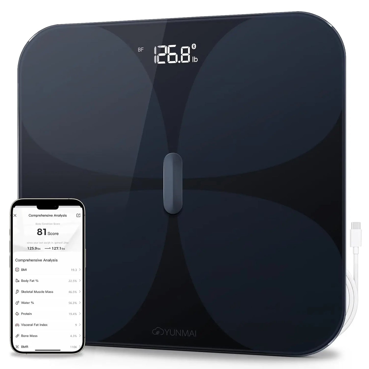 Smart Body Composition Scale With BMI And Bluetooth Sync Rechargeable