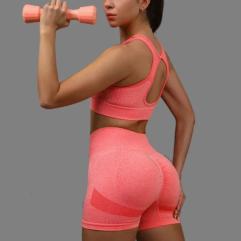 NONECN Women's Yoga Set Hollow Back Sports Bra And Shorts