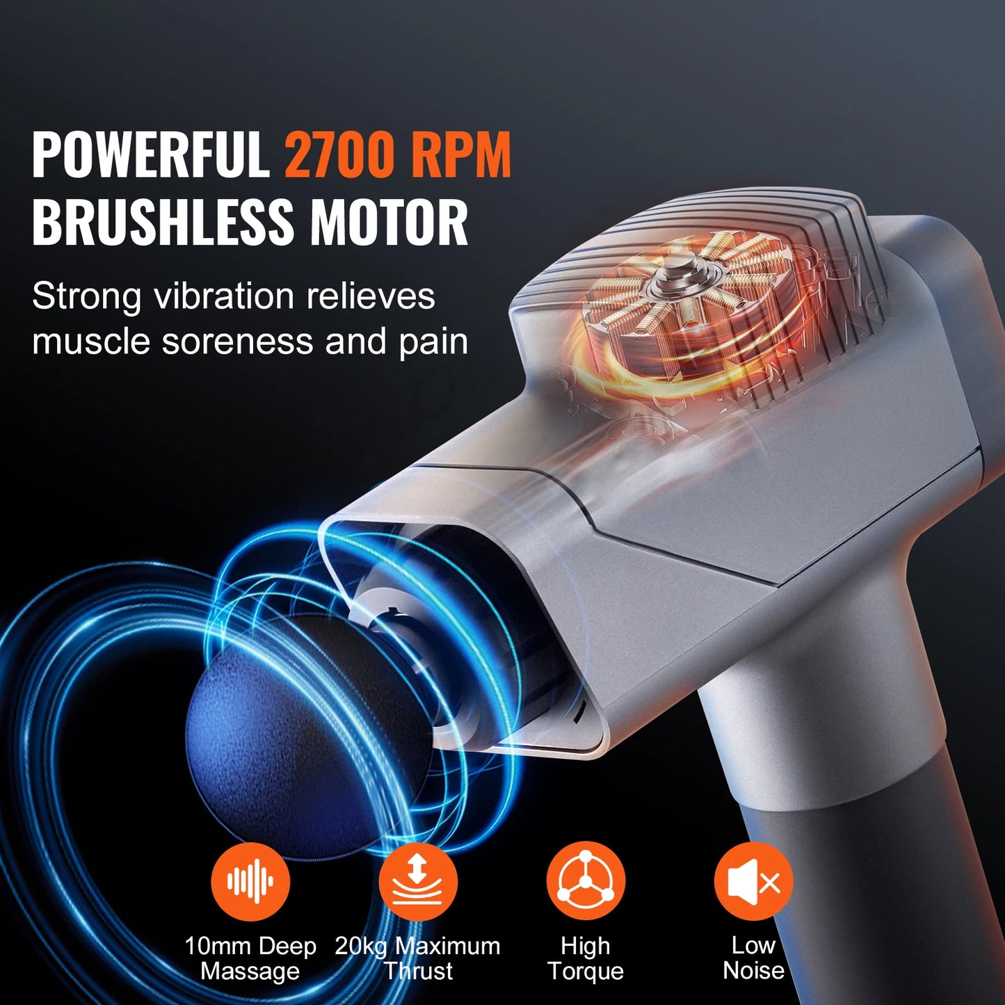 SucceBuy Deep Tissue Massage Gun Percussion Massager With 8 Speeds And 6 Heads
