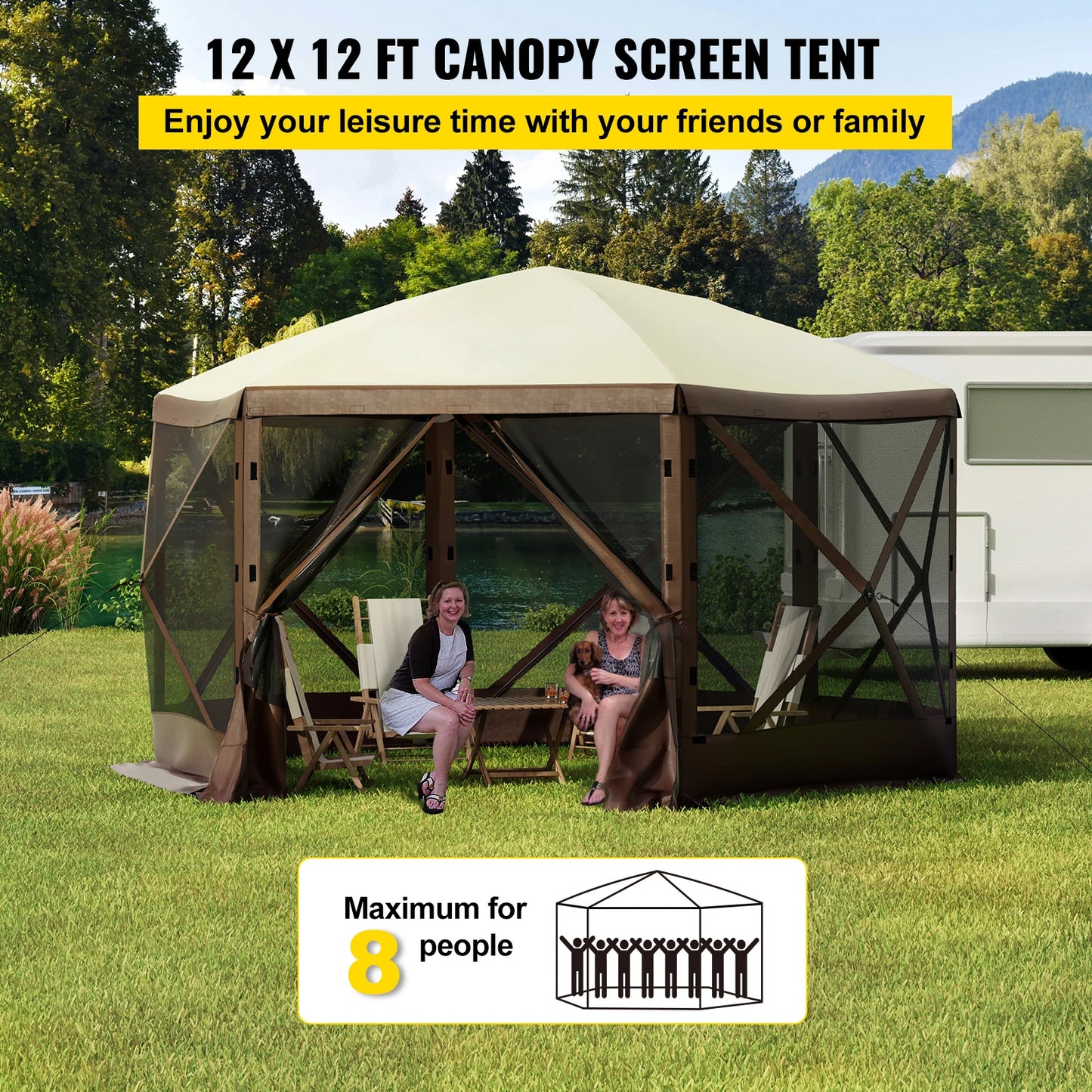 SucceBuy Pop-Up Camping Gazebo Canopy Shelter Six-Sided