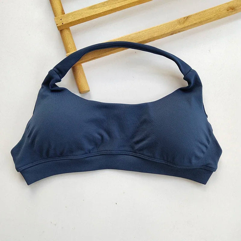 Seamless Open Back Neck Strap Sports Bra For Women Yoga
