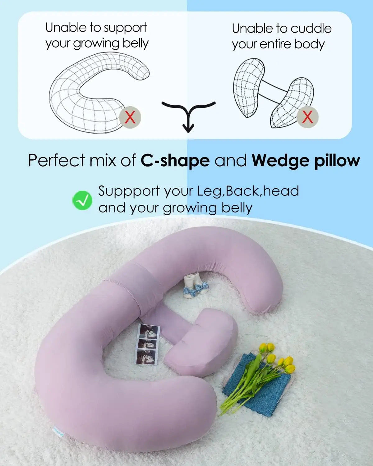 Cooling Full Body Pregnancy Pillow With Detachable Wedge Belly Support