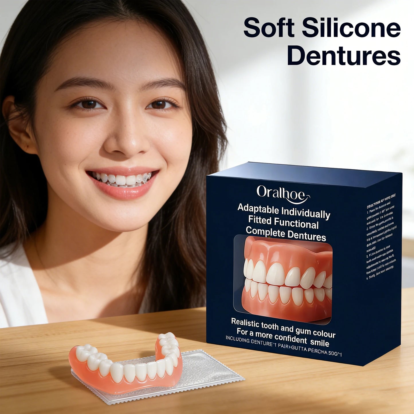 Oralhoe Full Set Denture Kit Silicone Teeth Temporary Repair
