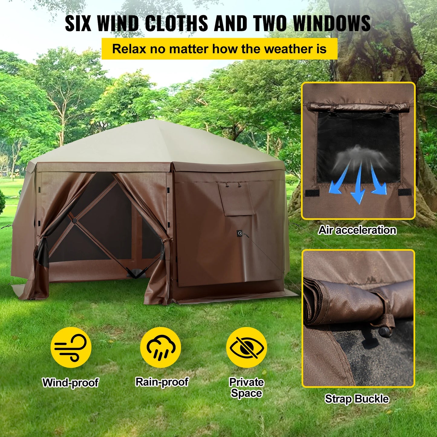 SucceBuy Pop-Up Camping Gazebo Canopy Shelter Six-Sided