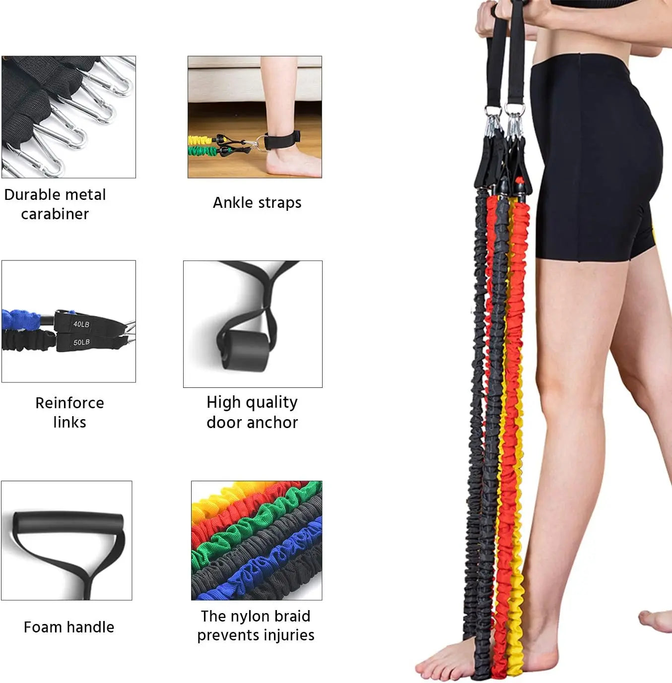 Heavy Duty Resistance Band Kit With Protective Sleeves And Handles