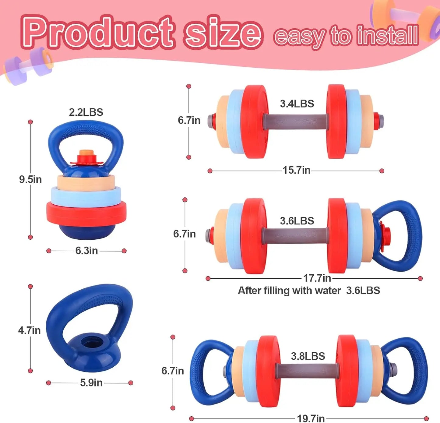 Adjustable Kids Dumbbells And Kettlebell Set For Active Play