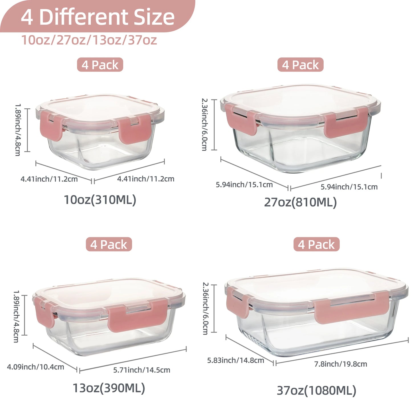 Glass Food Storage Containers Set Leakproof Airtight Stackable Microwave Safe