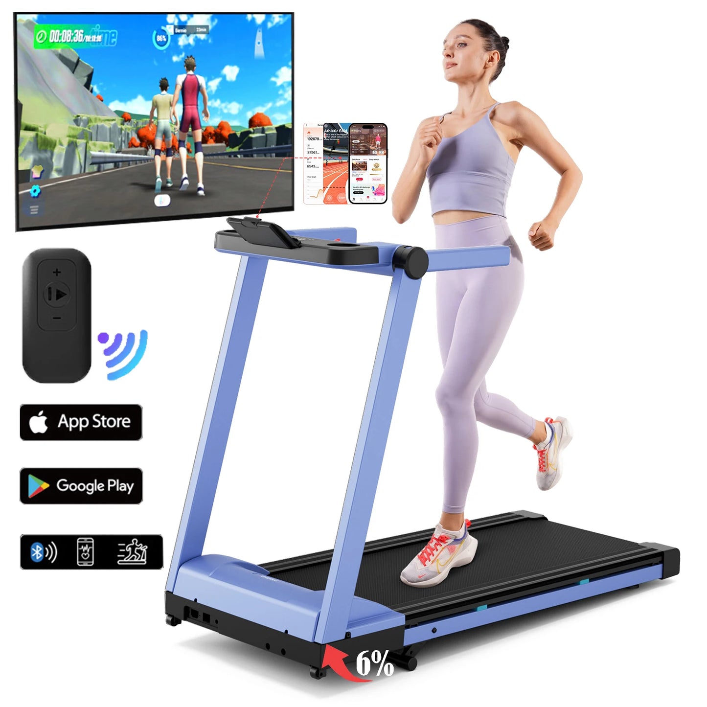 Superun 3.5HP Foldable Incline Treadmill With Handle Bar