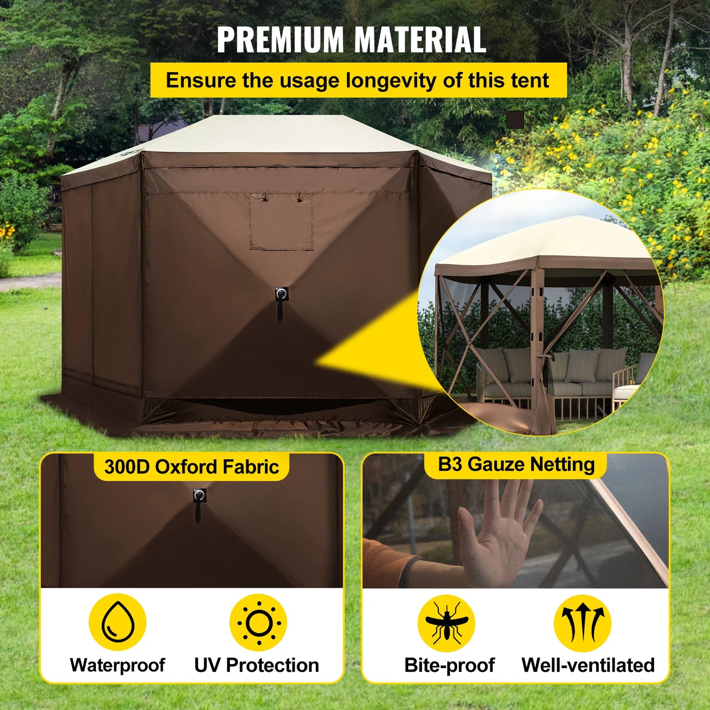 SucceBuy Pop-Up Camping Gazebo Canopy Shelter Six-Sided